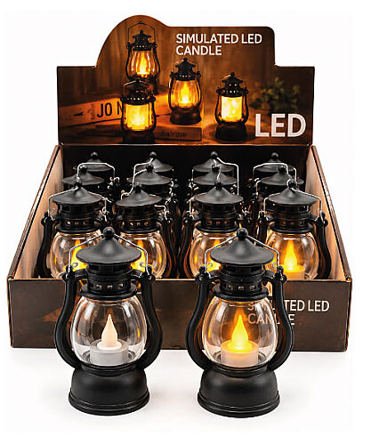 Ledli Fener Gaz Lambası Model Pilli 13 Cm Siyah 12 Parça - 