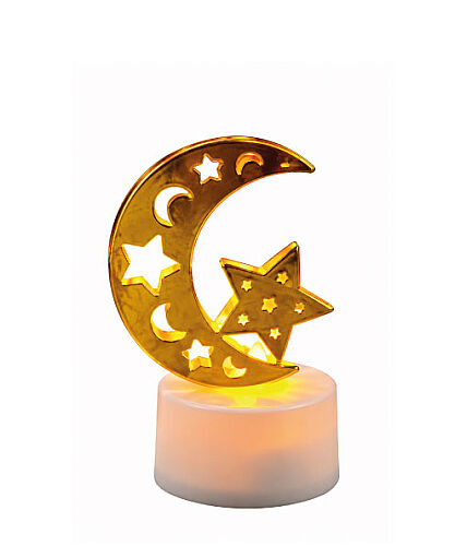 Mum Ledli Tealight Metal Ay Yıldız Model Altın - 