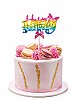 Makaron Renk Pasta Üstü Çubuklu Happy Birthday Renkli Kelebekli - 1