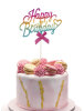 Makaron Renk Pasta Üstü Çubuklu Happy Birthday Renkli Kalpli - 1