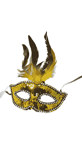 Maske Plastik Tüylü Taşlı Pullu Model Altın - 2