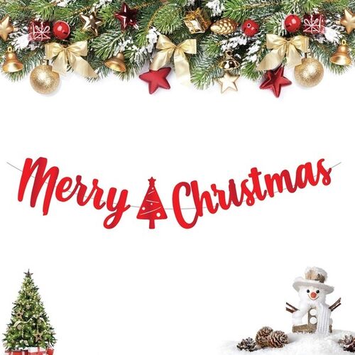 Yılbaşı Kaligrafi Banner Merry Christmas Kırmızı - 