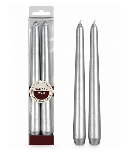 Mum Şamdan Premium 25 Cm 2 Parça Gümüş - 
