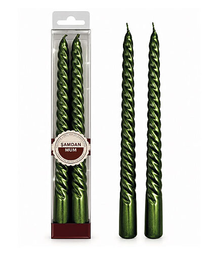 Mum Şamdan Premium Burgulu 25 Cm Asetatlı 2 Parça Sedef Yeşil - 