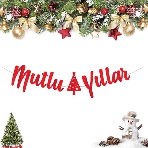 Yılbaşı Kaligrafi Banner Mutlu Yıllar Kırmızı - 