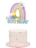 Pasta Üstü Çubuklu Happy Birthday Gökkuşağı Model Ponponlu Pembe - 1