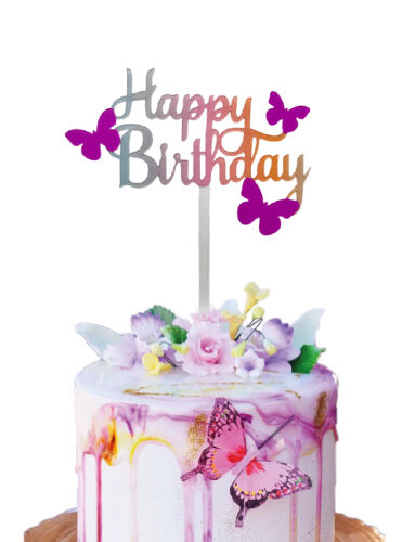 Pasta Üstü Çubuklu Happy Birthday Kelebek Renkli - 