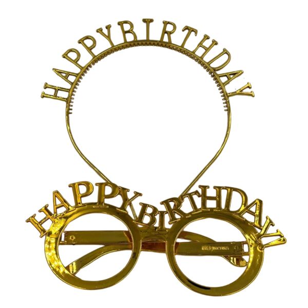Plastik Happy Birthday Taç Gözlük Altın Set - 