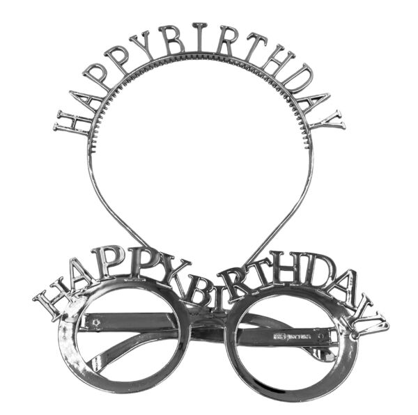 Plastik Happy Birthday Taç Gözlük Gümüş Set - 