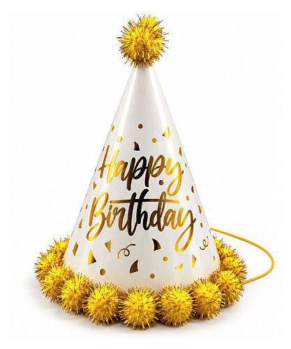 Ponponlu Şapka Happy Varaklı 25 Cm Altın - 