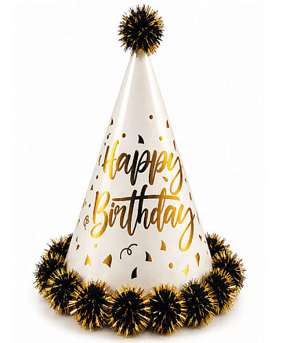 Ponponlu Şapka Happy Varaklı 25 Cm Siyah - 