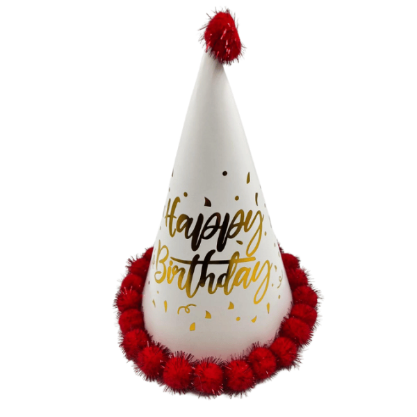 Ponponlu Şapka Happy Varaklı 25 Cm Kırmızı - 2