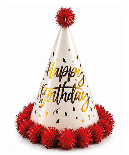Ponponlu Şapka Happy Varaklı 25 Cm Kırmızı - 