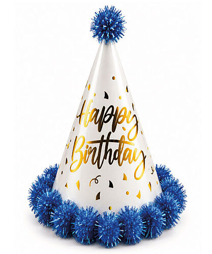 Ponponlu Şapka Happy Varaklı 25 Cm Mavi - 
