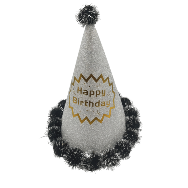Ponponlu Şapka Simli Happy Birthday Baskılı 25 Cm Gümüş - 3