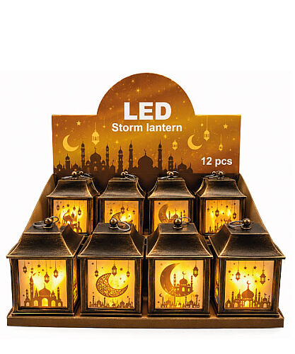 Ramazan Ledli Fener Kare Aynalı Model 10 Cm Altın 12 Parça - 