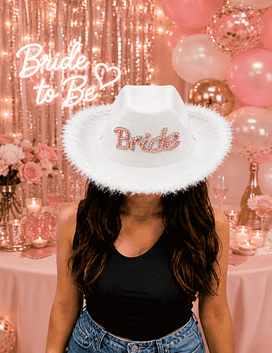 Şapka Kovboy Bride Taşlı Lüx Beyaz - 5