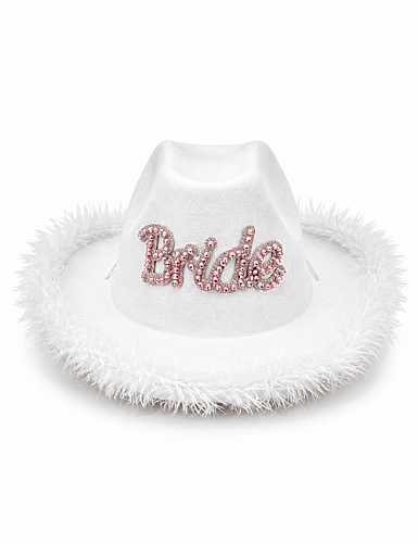 Şapka Kovboy Bride Taşlı Lüx Beyaz - 