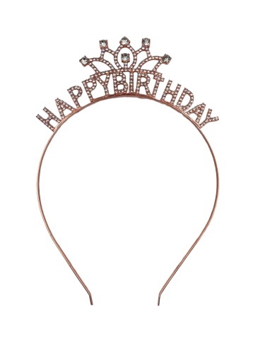 Taç Metal Taşlı Happy Birthday Taşlı İşlemeli Rose Gold - 