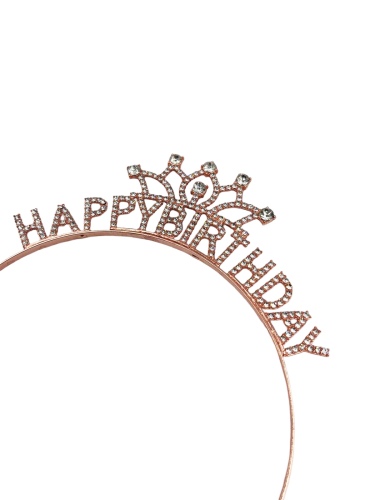 Taç Metal Taşlı Happy Birthday Taşlı İşlemeli Rose Gold - 2