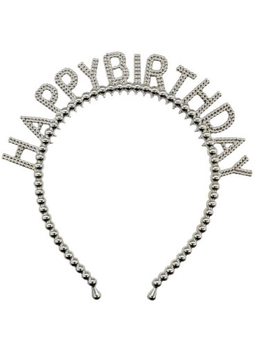Taç Plastik Happy Birthday İncili Gümüş - 