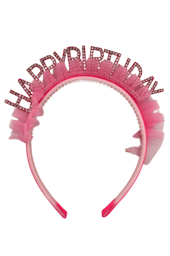 Taç Taşlı Happy Birthday Yazılı Tüllü Fuşya - 