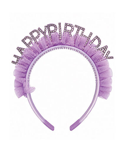 Taç Taşlı Happy Birthday Yazılı Tüllü Lila - 