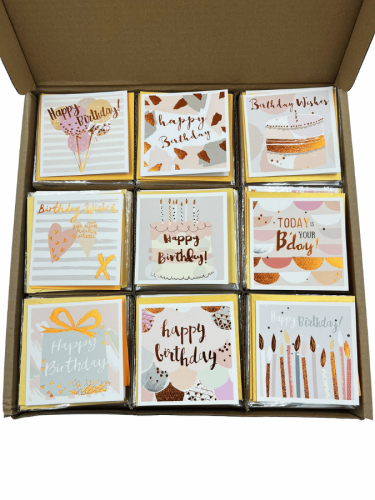 Tebrik Kartı Doğum Günü Varaklı Temalar 10x10Cm Zarflı 180 Parça - 
