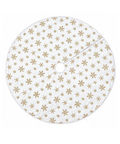 Yılbaşı Ağaç Örtüsü Peluş Beyaz Üzeri Gold Kar Tanesi 90 cm - 