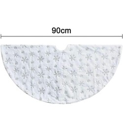 Yılbaşı Ağaç Örtüsü Peluş Beyaz Üzeri Gümüş Kar Tanesi 90 cm - 3