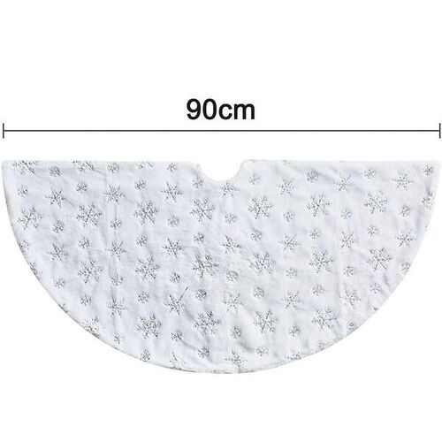 Yılbaşı Ağaç Örtüsü Peluş Beyaz Üzeri Gümüş Kar Tanesi 90 cm - 3