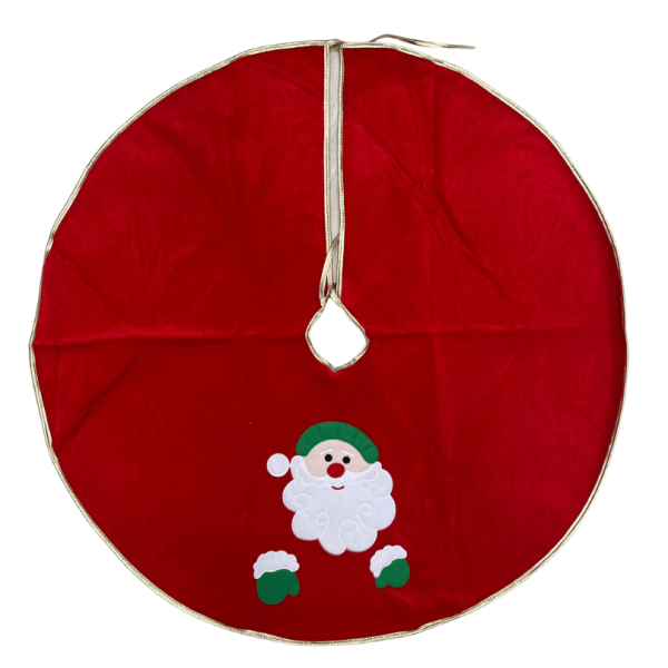 Yılbaşı Ağaç Örtüsü Kadife Altın Şeritli Noel Baba Figürlü Lüks - 