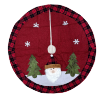 Yılbaşı Ağaç Örtüsü Keten Kırmızı Ekoseli Noel Baba Figürlü 90 Cm Lüks - 1