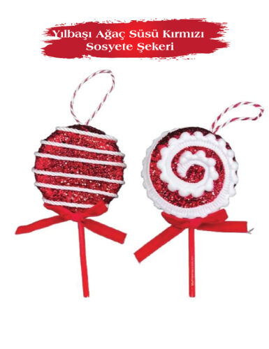 Yılbaşı Ağaç Süsü Kırmızı Sosyete Şekeri 15 Cm 2 Li - 