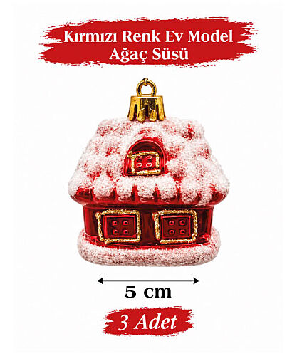 Yılbaşı Ağaç Süsü Ev Model 5 Cm 3 Parça - 