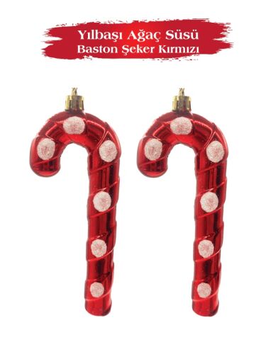 Yılbaşı Ağaç Süsü Baston Şeker Benekli 16 Cm 2 Parça - 