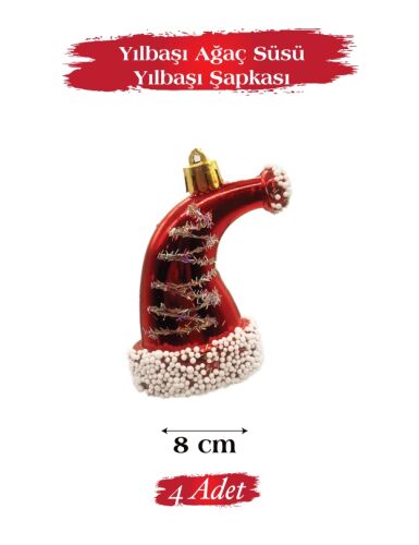 Yılbaşı Ağaç Süsü Yılbaşı Şapkası 8 Cm 4 Parça - 