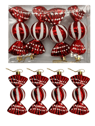 Yılbaşı Ağaç Süsü Şeker Model 12 Cm 4 Parça - 