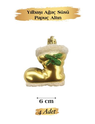 Yılbaşı Ağaç Süsü Papuç Altın 6 Cm 4 Parça - 