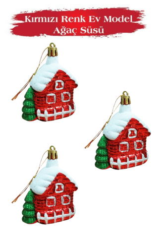 Yılbaşı Ağaç Süsü Yeşilli Ev Model 8 Cm 3 Parça - 