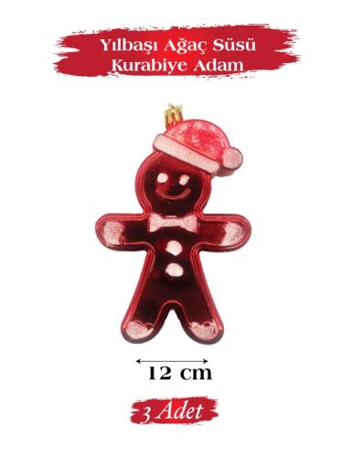 Yılbaşı Ağaç Süsü Kurabiye Adam 12 Cm 3 Parça - 