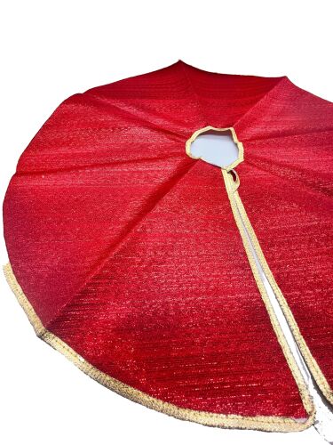 Yılbaşı Çam Ağaç Örtüsü Simli Kırmızı Altın Şeritli 60 Cm - 2