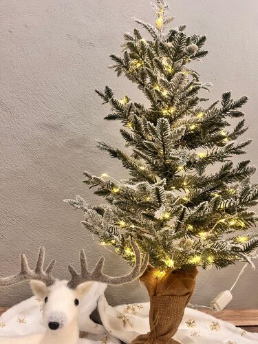 Yılbaşı Çam Ağacı İthal Işıklı Jüt Saksıda 90 Cm Lüks - 4