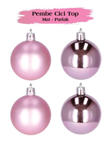 Yılbaşı Top Süs 10 Cm Mat Parlak Pembe 4lü - 