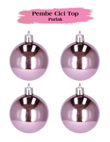 Yılbaşı Top Süs 10 Cm Parlak Pembe 4lü - 3