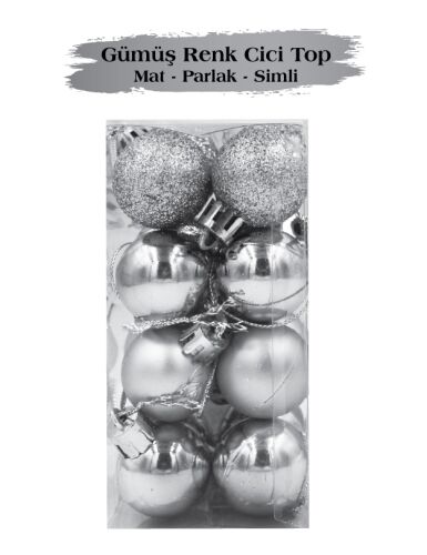 Yılbaşı Top Süs 3 Cm Mat Simli Parlak Gümüş 16lı - 