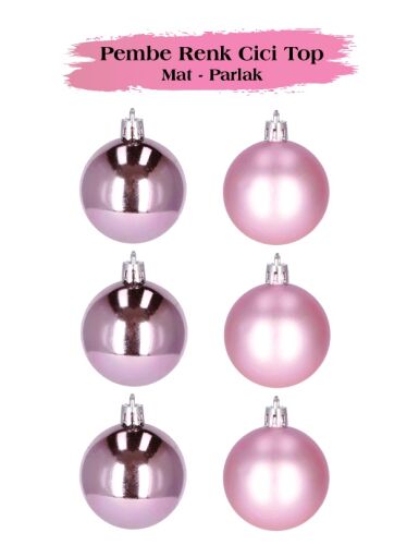 Yılbaşı Top Süs 4 Cm Mat Parlak Pembe 6 lı - 