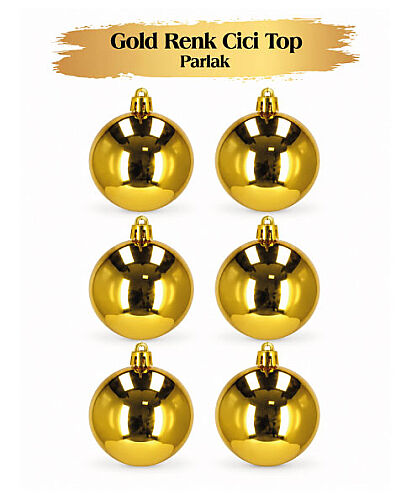 Yılbaşı Top Süs 4 Cm Parlak Altın 6 lı - 