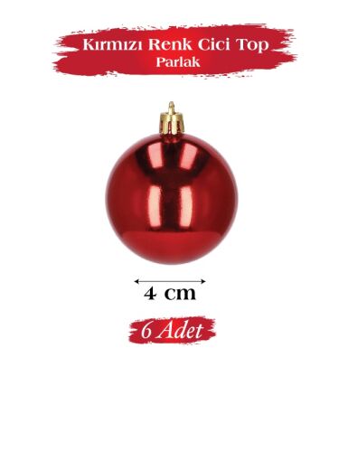 Yılbaşı Top Süs 4 Cm Parlak Kırmızı 6 lı - 2