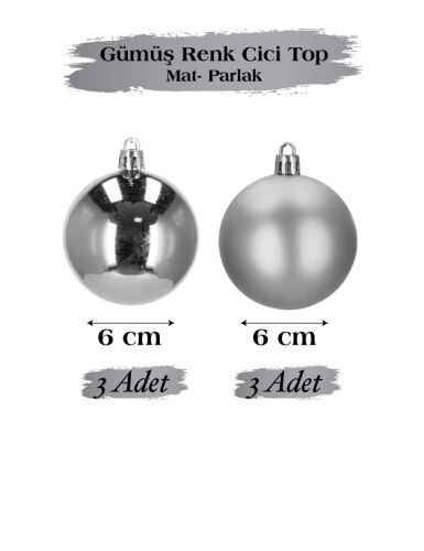 Yılbaşı Top Süs 6 Cm Mat Parlak Gümüş 6 Parça - 2